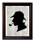 Sherlock Holmes Silhouette - Printed on Upcycled Vintage Dictionary Paper - 8x11 Mixed Media Art Poster/Print