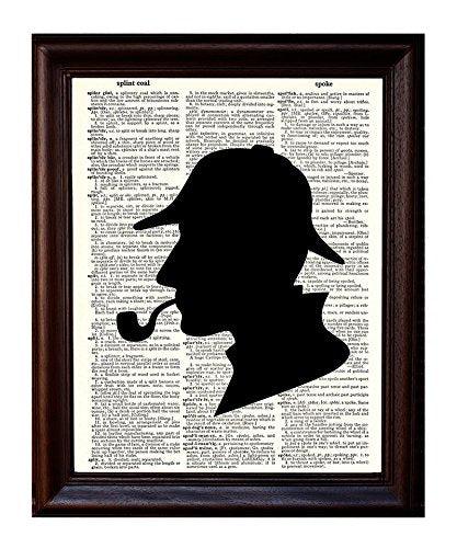 Sherlock Holmes Silhouette - Printed on Upcycled Vintage Dictionary Paper - 8x11 Mixed Media Art Poster/Print