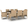 vidaXL Patio Dining Set 9 Piece Garden Outdoor Lawn Yard Terrace Balcony Backyard Table and Chair Seat Seating Furniture Poly Rattan Beige