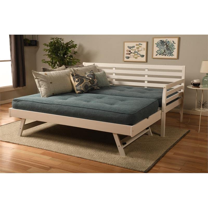 Kodiak Furniture Boho Wood Daybed and Pop Up Bed in White with Linen Mattress
