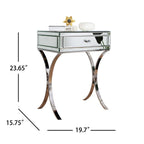 HomeRoots MDF, Glass, Metal Mirrored Silver Finish Nightstand Drawer