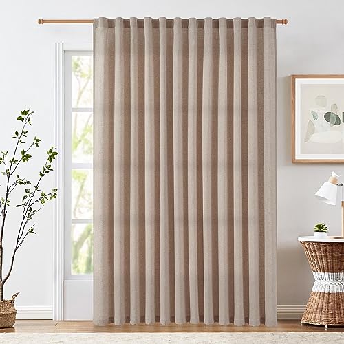 Jinchan Linen Blend Curtain For Living Room 90 Inch Length Extra Wide For Room Divider Taupe Curtain Rustic Farmhouse Curtain Back Tab Light Filtering Drapes Bedroom Window Curtain 1 Panel Taupe