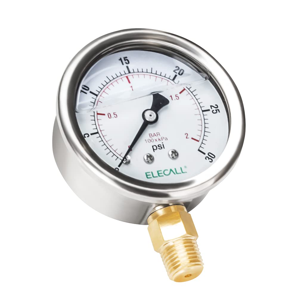 Elecall 30Psi Silicone Oil Filled Pressure Gauge For Water Oil Air Pressure Test In Pool Pump Sand Filter Air Compressor Water S