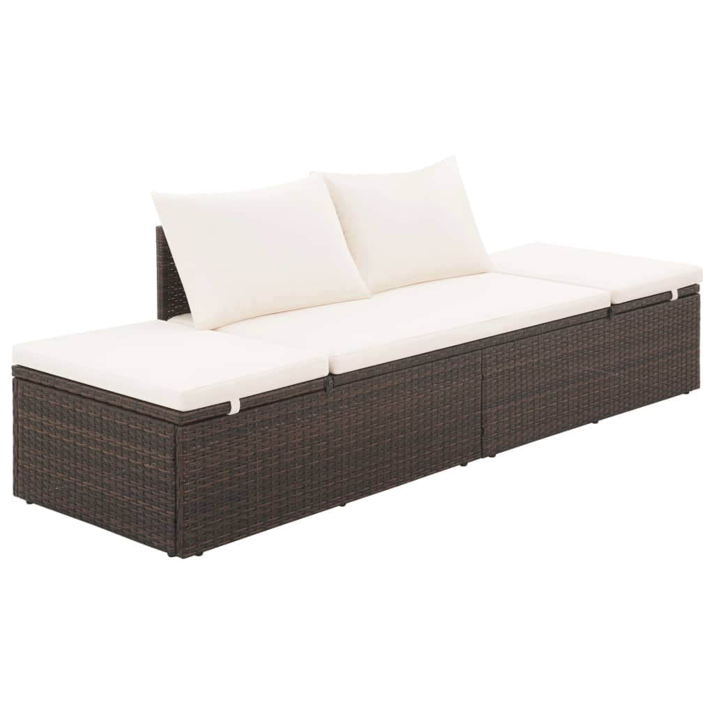 vidaXL Patio Lounge Bed Poly Rattan Wicker Brown Patio Day Sun Bed Lounger