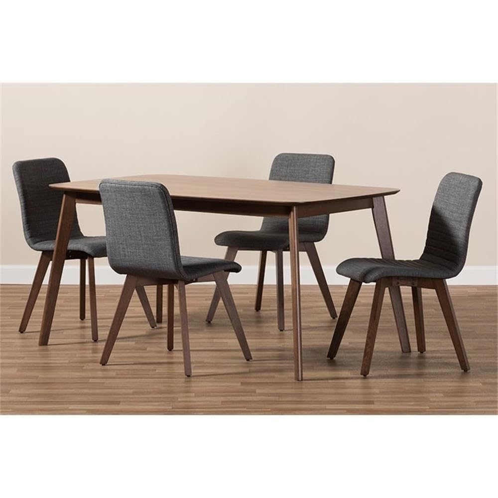 Baxton Studio Sugar Mid-Century Modern Dark Grey Fabric Upholstered Walnut Wood Finished 5-Piece Dining Set