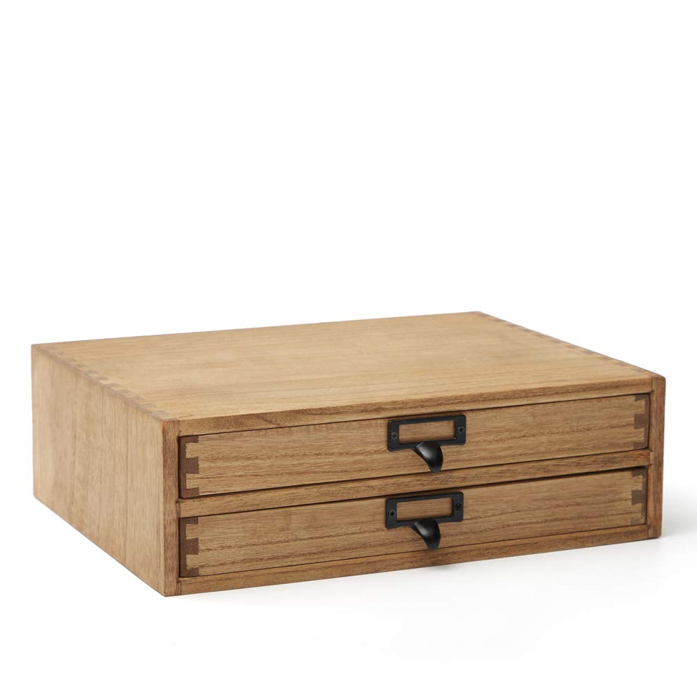 Kirigen Wooden Desktop Drawer Organiser, 2 Drawers, A4 Storage, Brown