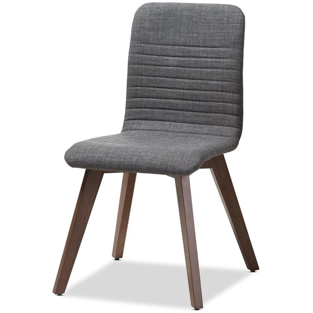 Baxton Studio Sugar Mid-Century Modern Dark Grey Fabric Upholstered Walnut Wood Finished 5-Piece Dining Set