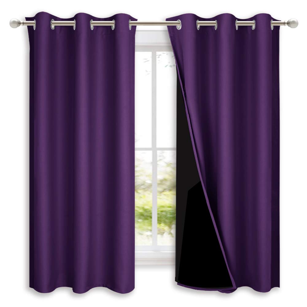 Nicetown Room Warming 100% Blackout Curtain Panels, Black Liner Curtains For Kitchen Room, Noise Reducing And Cold Blocking Drap