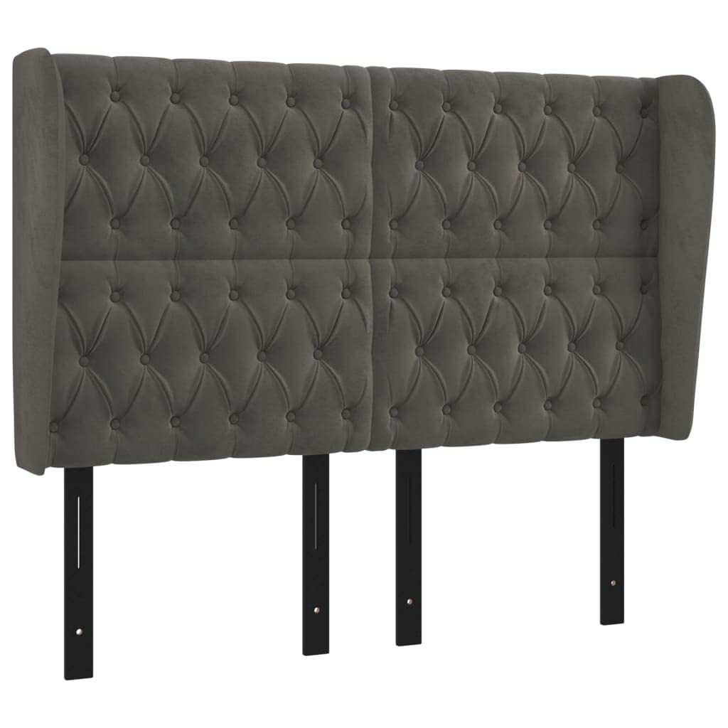 Vidaxl Headboard With Ears Home Indoor Bed Accessory Bedroom Upholstered Headboard Bed Header Furniture Dark Gray 57.9"X9.1"X46.5"/50.4" Velvet