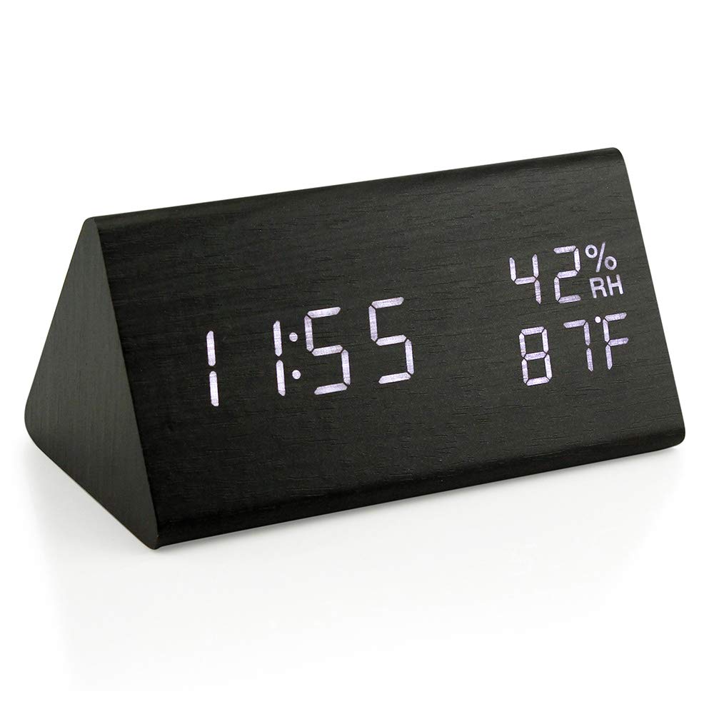 OCT17 Wooden Alarm Clock, Smart LED Digital Clock for Bedroom/desks, Upgraded with Time Temperature, Adjustable Brightness and V