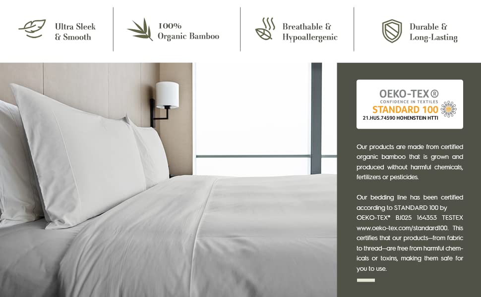 Tafts Bamboo Sheets Queen Size Bed Sheets 5 Piece Set, Pure 100% Organic Bamboo, 17” Deep Pockets - Luxuriously Soft, Silky Smooth, Cooling, Double Stitched, Lifetime Quality Guarantee (Lt Grey)