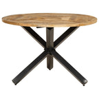vidaXL Dining Table Ø43.3"x29.5" with Solid Rough Mango Wood Top and Industrial Metal Legs, Rustic Brown - Farmhouse Style for Dining Room/Kitchen Use