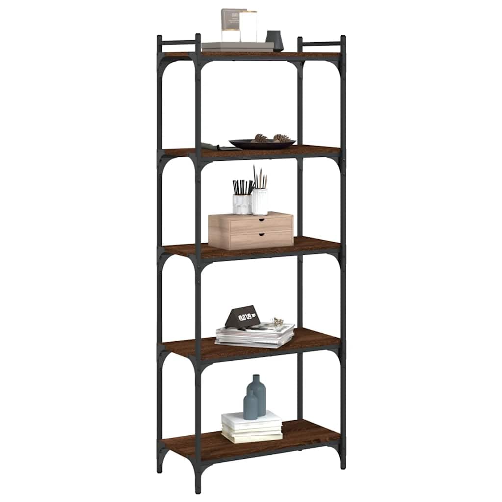 vidaXL 5-Tier Brown Oak Bookcase - Engineered Wood and Metal Frame - Ample Storage - Adjustable Feet for Stability'