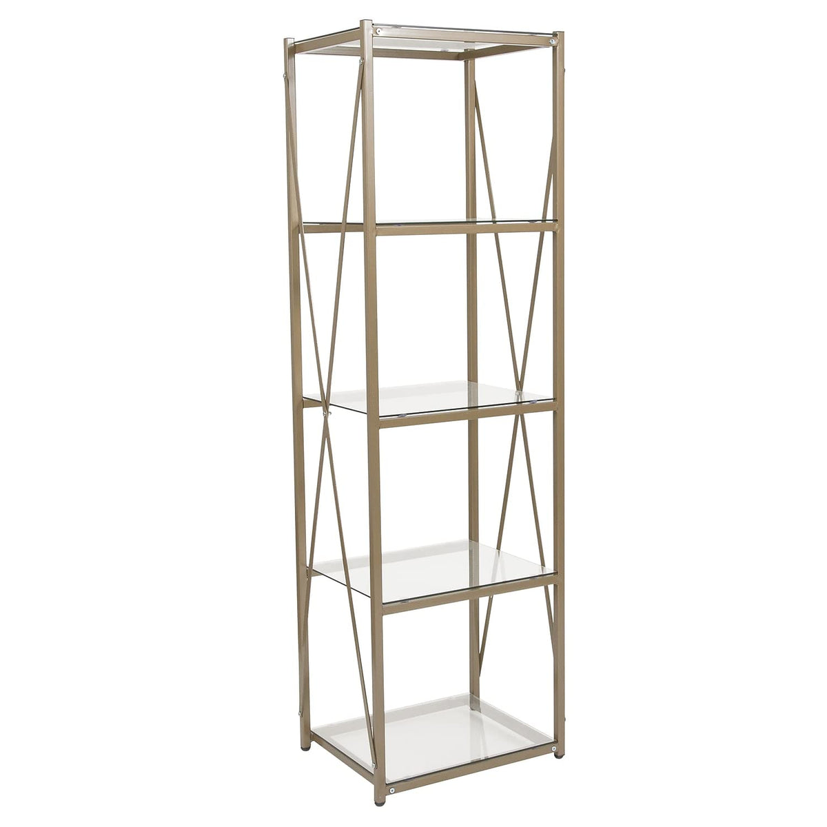 Flash Furniture Mar Vista Collection 4 Shelf 64&quot;H Cross Brace Glass Bookcase In Matte Gold