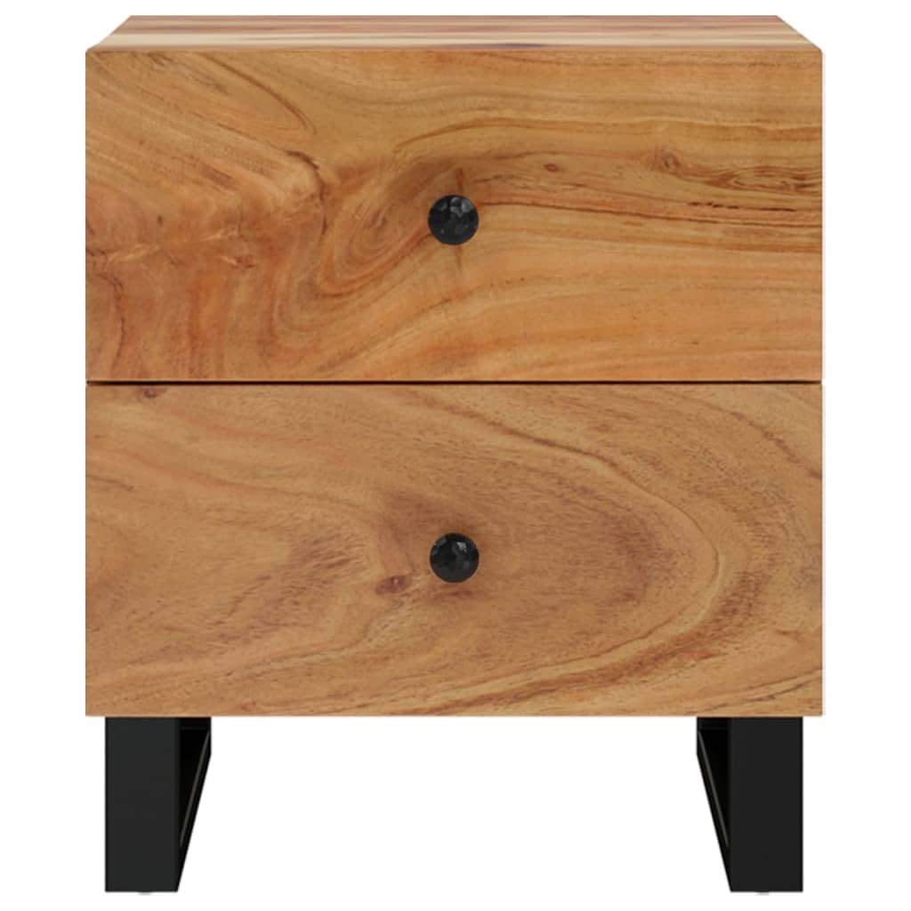 vidaXL Acacia Wood Bedside Cabinets, Set of 2, Black Iron Frame - Industrial Styled, Solid Wood Nightstands with Unique Grain Variations - Size: 15.7"x13"x18.1"