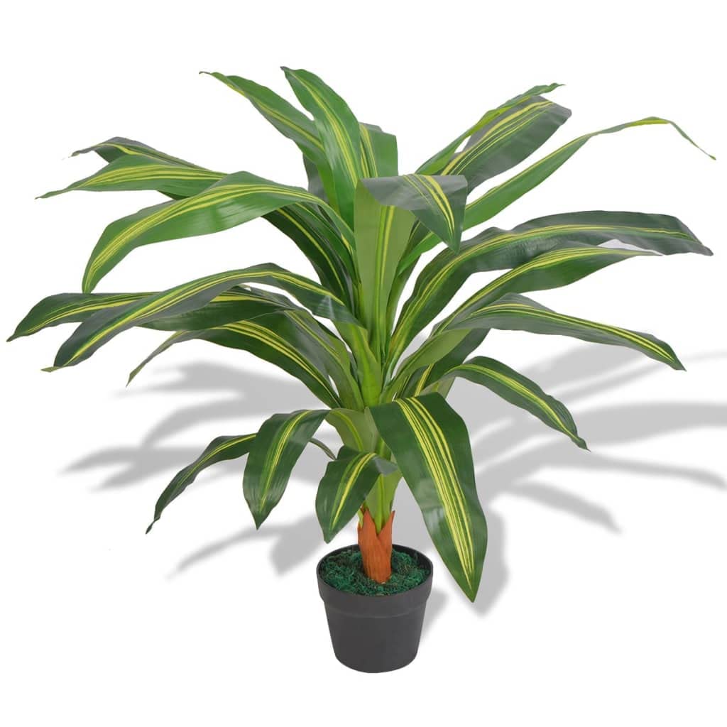 vidaXL Artificial Dracaena Plant w/Pot 35.4&quot; Green Fake Leaves Decor Indoor