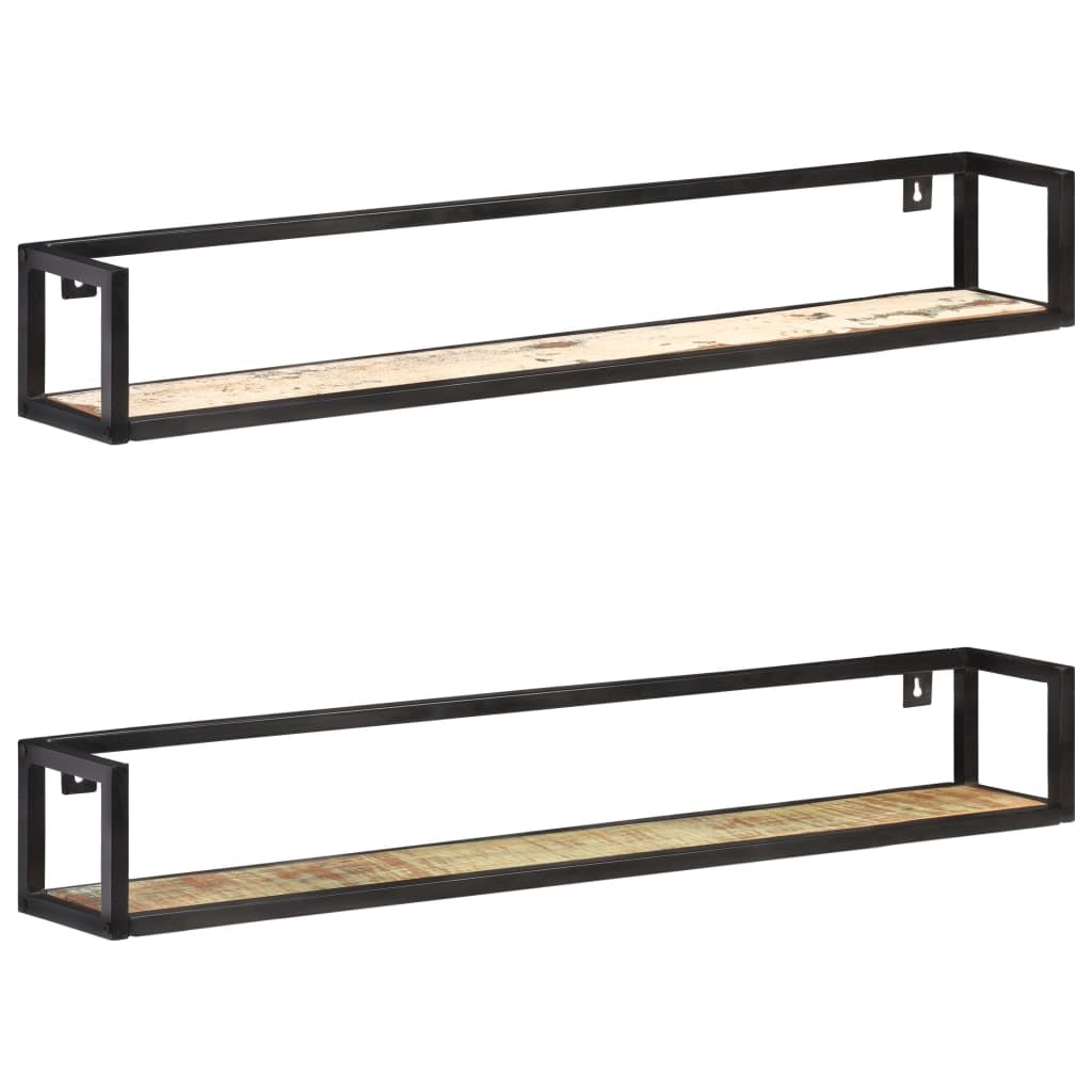 vidaXL 2-Piece Wall Shelf Set - Recycled Solid Reclaimed Wood - Black Iron Frame - Industrial Style - Room Décor & Storage - Easy Assembly