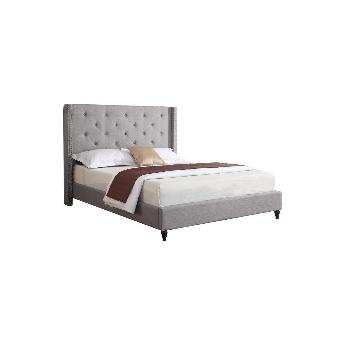 Best Master Furniture Vero Tufted Wingback Platform Bed, Queen, Grey