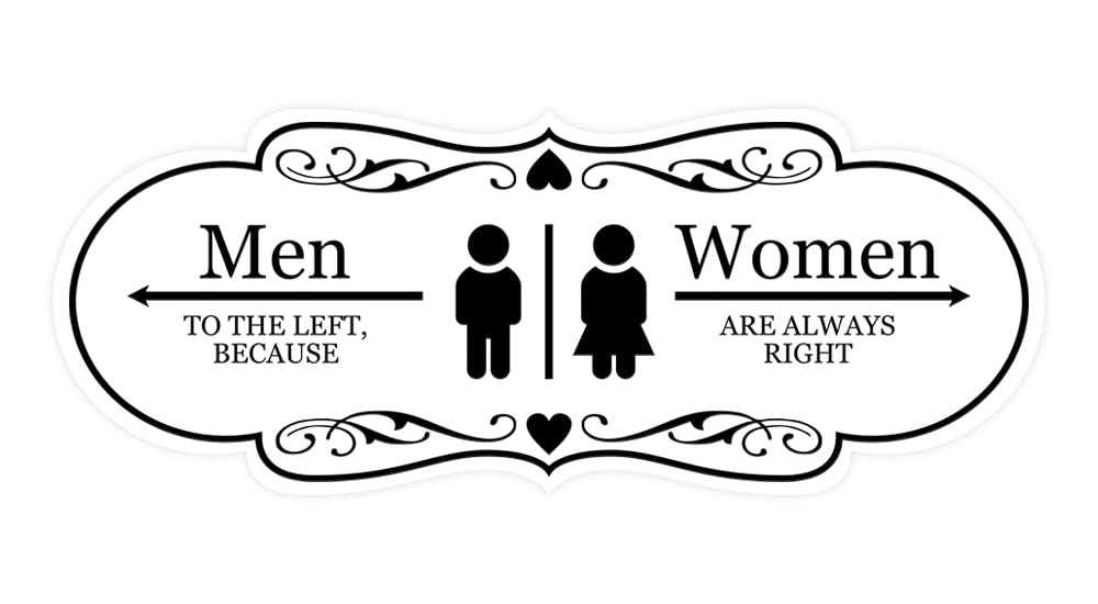 Designer Men To The Left, Because Women Are Always Right, Restroom Sign (White) - Medium