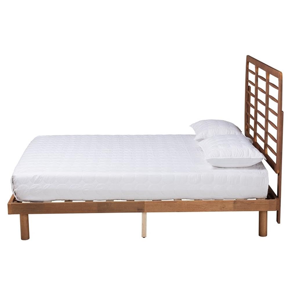 Baxton Studio Petra Mid-Century Modern Ash Walnut Finished Wood Full Size Platform Bed