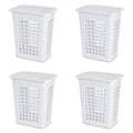Rectangular Plastic Laundry Hamper Basket, Portable Storage Organizer Plastic Laundry Hamper Basket with LiftTop Lid and Integra