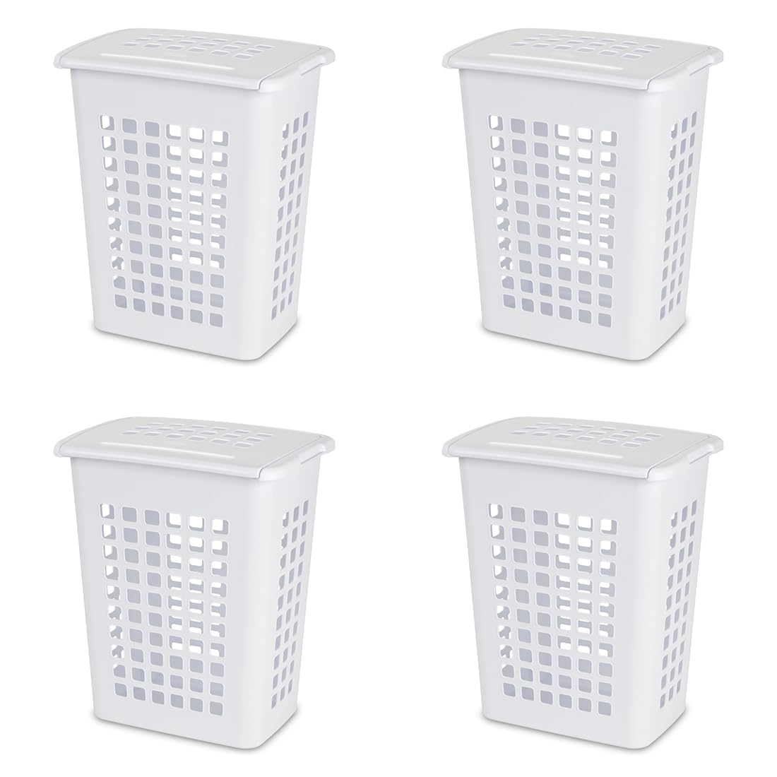 Rectangular Plastic Laundry Hamper Basket, Portable Storage Organizer Plastic Laundry Hamper Basket with LiftTop Lid and Integra