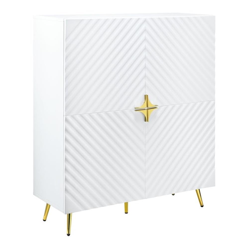 Acme Gaines 2-Door Accent Cabinet with Metal Legs in White High Gloss