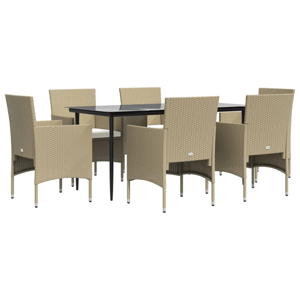 vidaXL 5 Piece Patio Dining Set with Cushions - Modern Outdoor Furniture Set in Black and Beige with Tempered Glass Top Table & Comfort Design Chairs