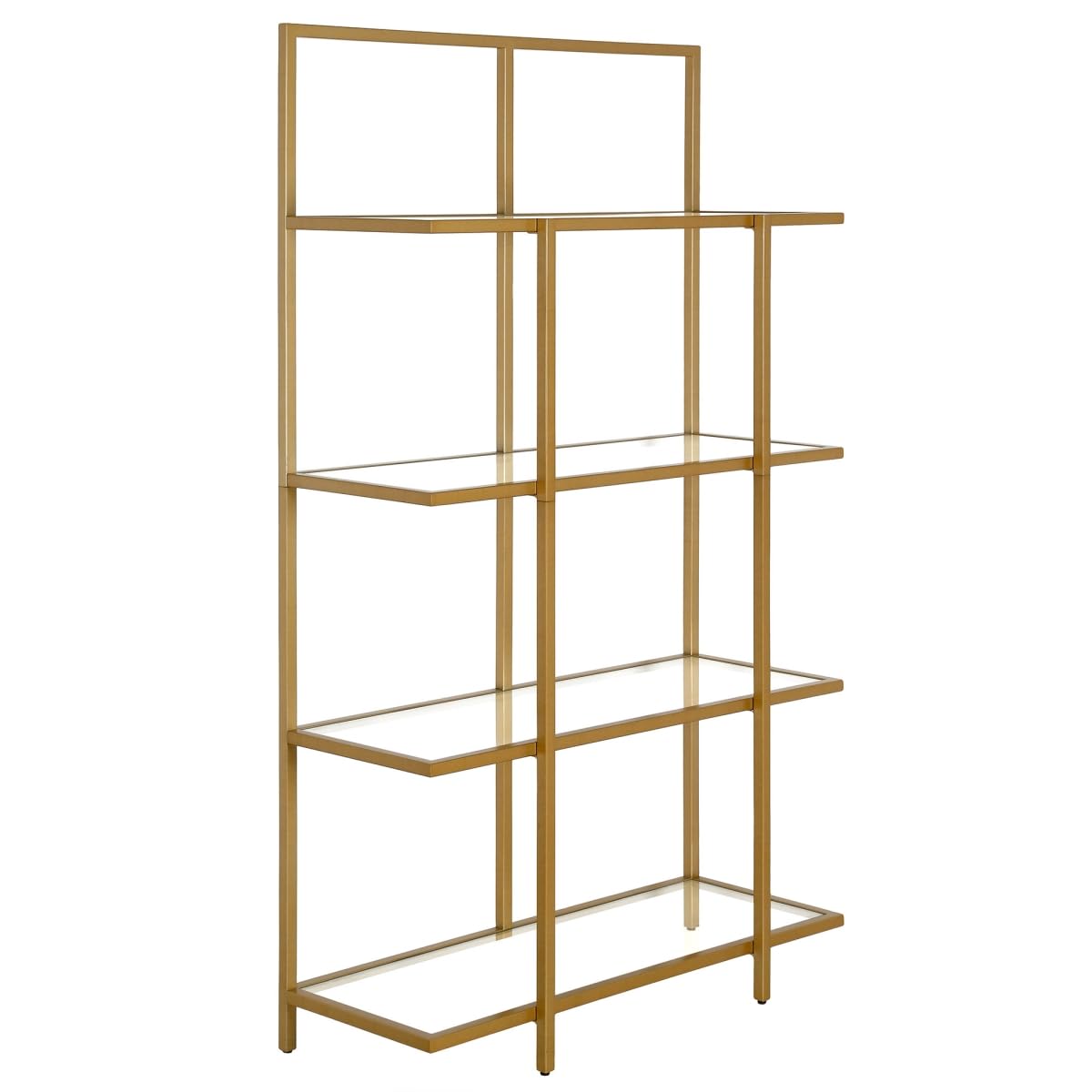 HomeRoots 527601 62 in. Gold Metal & Glass Four Tier Etagere Bookcase