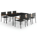 vidaXL Stylish 9-Piece Patio Dining Set in Black | Outdoor Garden Furniture Set with Powder Coated Steel Frames, Glass Tabletop and PE Rattan Chairs