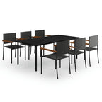 vidaXL Stylish 9-Piece Patio Dining Set in Black | Outdoor Garden Furniture Set with Powder Coated Steel Frames, Glass Tabletop and PE Rattan Chairs