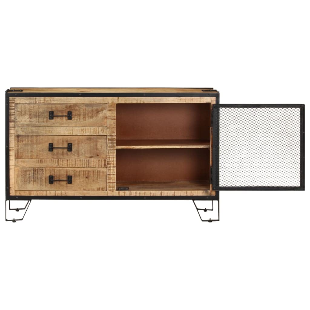 vidaXL Industrial-Style Sideboard with Storage Drawers, 39.4&quot;x12.2&quot;x23.6&quot;, Built with Solid Rough Mango Wood and Steel in Brown and Black