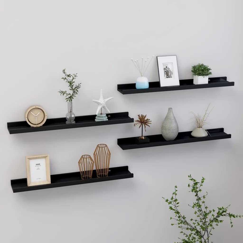 vidaXL 4-Piece Wall Shelves, Black—23.6&quot;x3.5&quot;x1.2&quot;–Space Optimising, Wall-Mounted MDF Shelves, Easy to Clean, Ideal for Displaying Collectibles, Books & More
