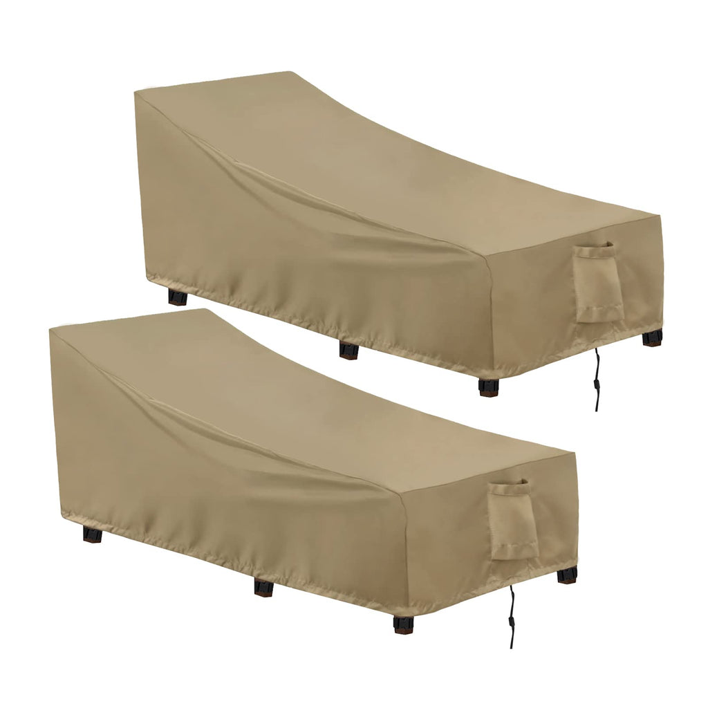Outdoorlines Outdoor Waterproof Patio Chaise Lounge Chair Cover - Uv Resistant Lounger Covers Heavy Duty Weatherproof Patio Sofa Furniture Covers, 2 Packs, 64Wx28Dx30H Inches, Camel