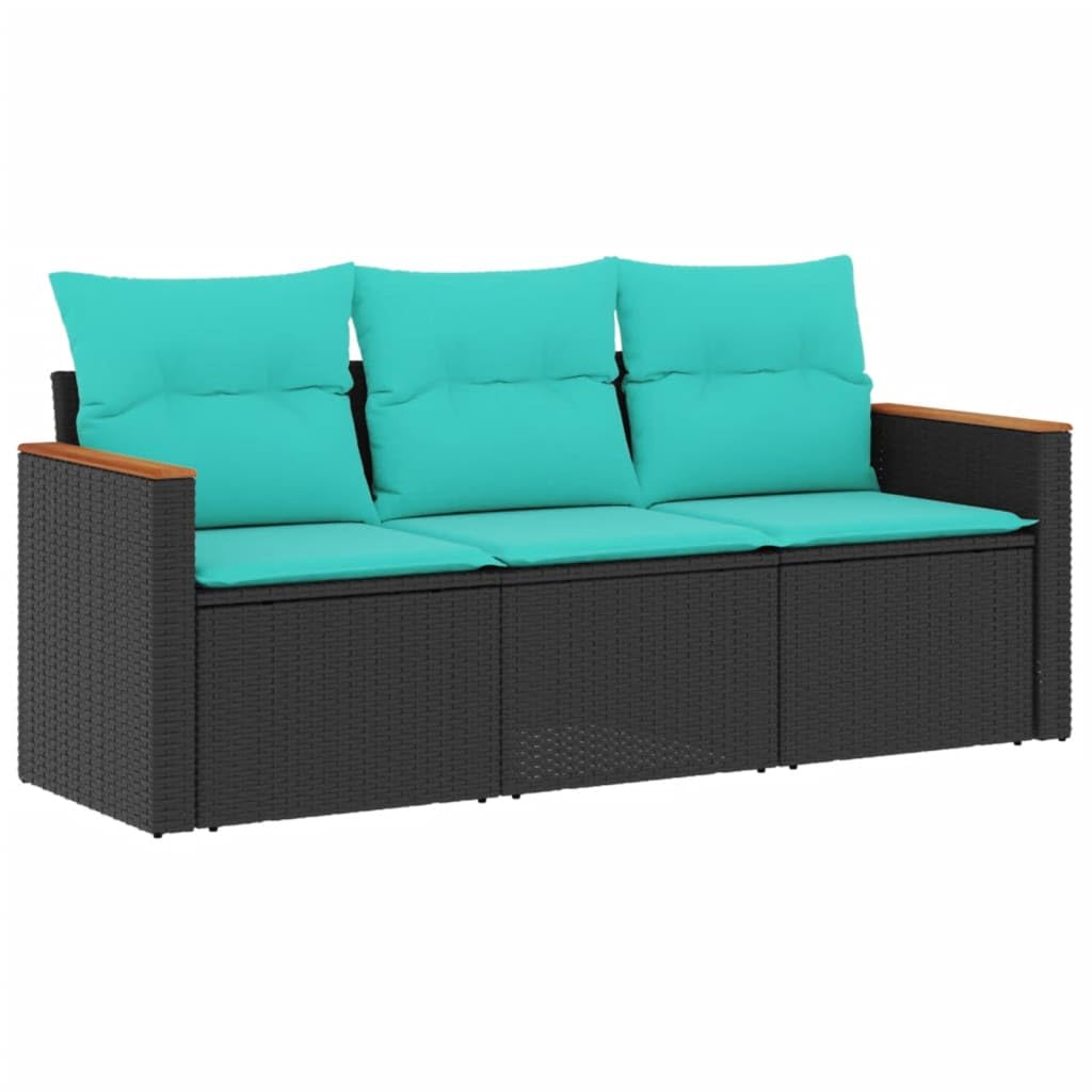 vidaXL Patio Sofa Set - Black Poly Rattan - Cushions Included - Outdoor/Garden Furniture - Modular Design for Terrace, Backyard, Deck - 21.7&quot;x24.4&quot;x27.2&quot; Arm/Center Seats - Blue Cushions