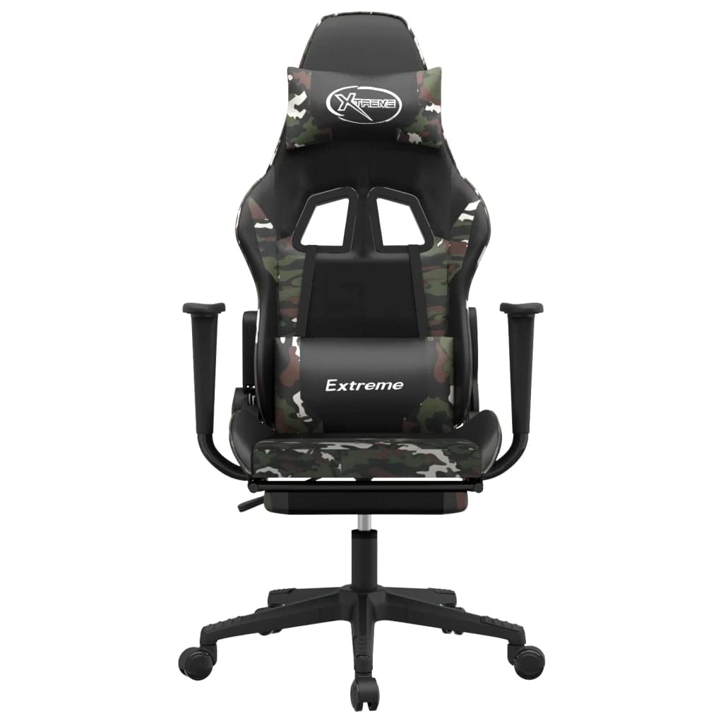 vidaXL Adjustable Gaming Chair with Footrest - Black and Camouflage, Faux Leather Upholstered Seat, Sturdy Frame, 360° Swivel Design