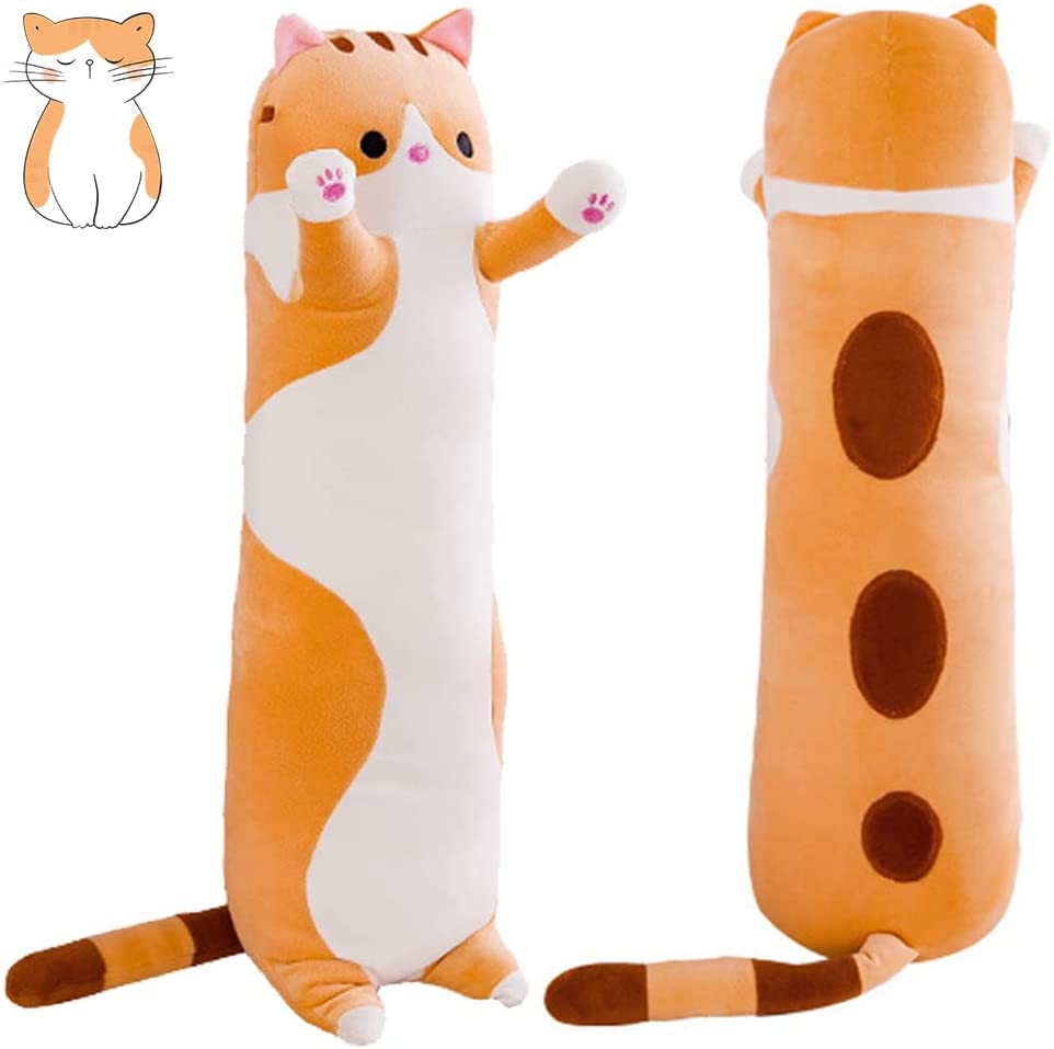 Yeqivo Long Cat Plush Pillow Soft Cat Body Pillow, Long Cat Stuffed Animal Cotton Kitten Sleeping Throw Pillow Gift for Kids Gir