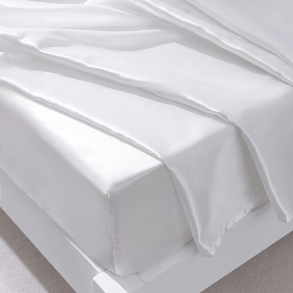 Golal Satin Sheets Queen Size - 4 Pieces Luxury Silky Soft Bed Sheets, Wrinkle-Free White Satin Silk Sheet Set With 1 Deep Pocket Fitted Sheet, 1 Flat Sheet, 2 Pillow Cases