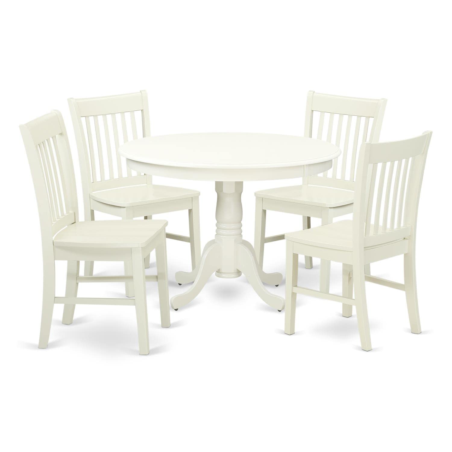 East West Furniture Hlno5-Lwh-W 5 Piece Dining Table Set For 4 Includes A Round Kitchen Table With Pedestal And 4 Dinette Chairs, 42X42 Inch, Linen White