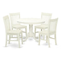East West Furniture Hlno5-Lwh-W 5 Piece Dining Table Set For 4 Includes A Round Kitchen Table With Pedestal And 4 Dinette Chairs, 42X42 Inch, Linen White