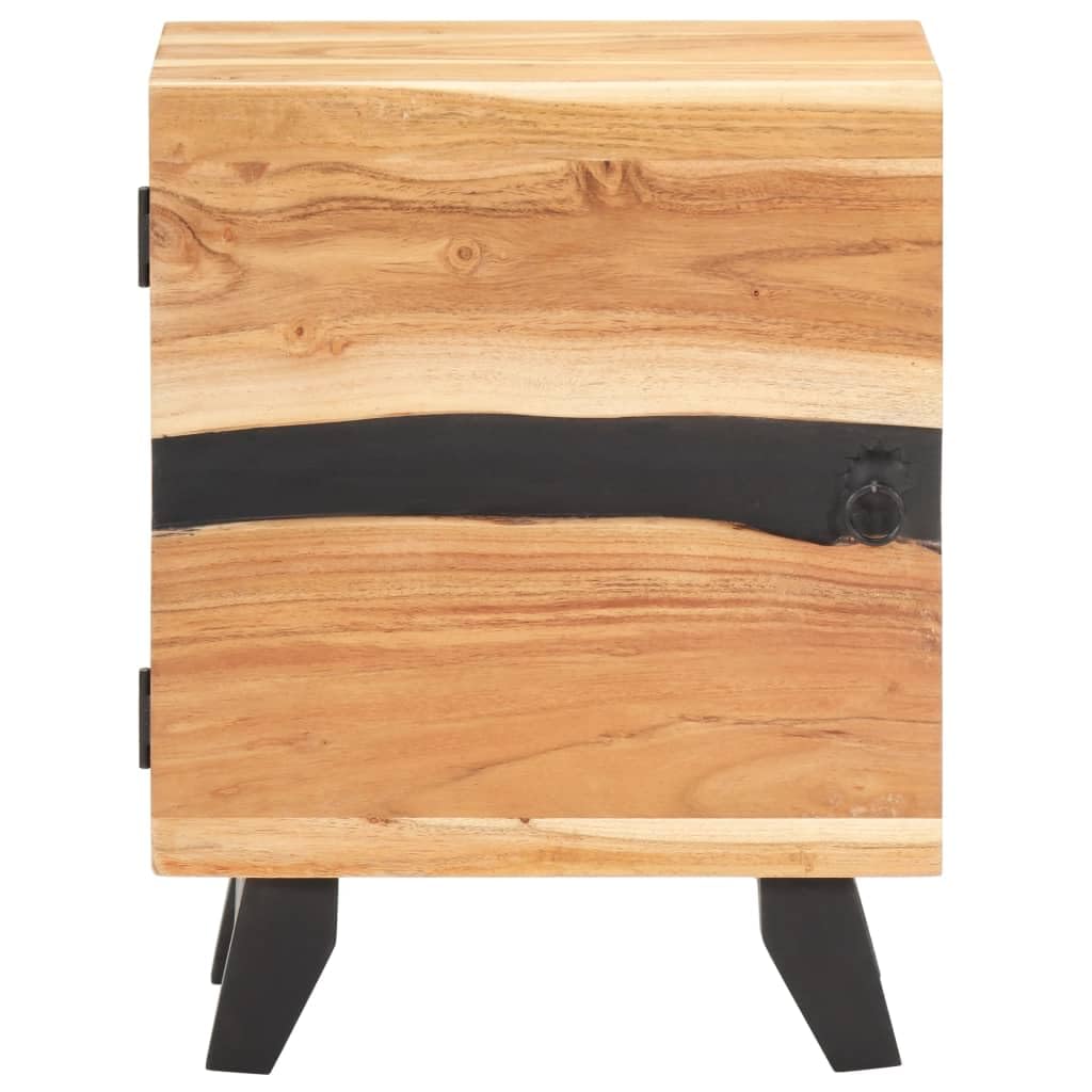 vidaXL Bedside Cabinet 15.7&quot;x11.8&quot;x20.1&quot; - Stylish, Practical, and Durable Design | Made of Solid Acacia Wood with Black Legs | Ideal for Bedroom and Other Interior Furnishing