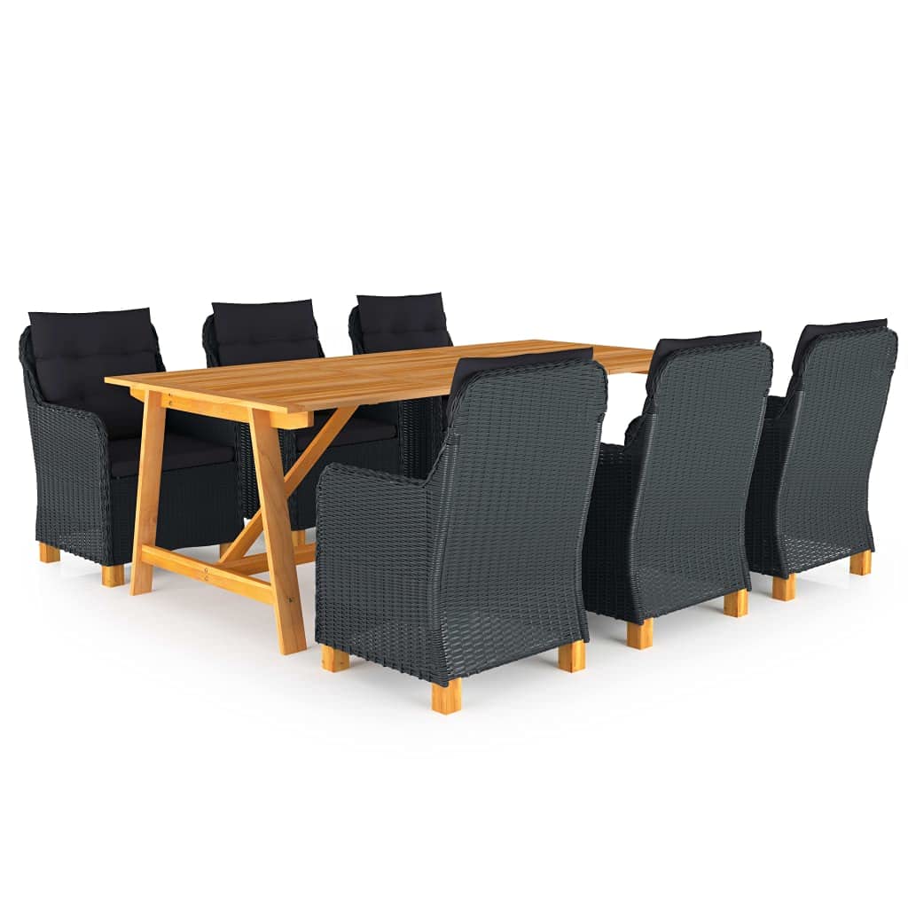 vidaXL Patio Dining Set 7 Piece Garden Outdoor Terrace Backyard Furniture Adjustable Dining Table and Chair Seating Seat Chair Dark Gray