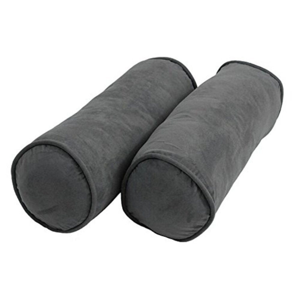 Blazing Needles Corded Microsuede Bolster Pillows (Set of 2), 20&quot; x 8&quot;, Steel Grey