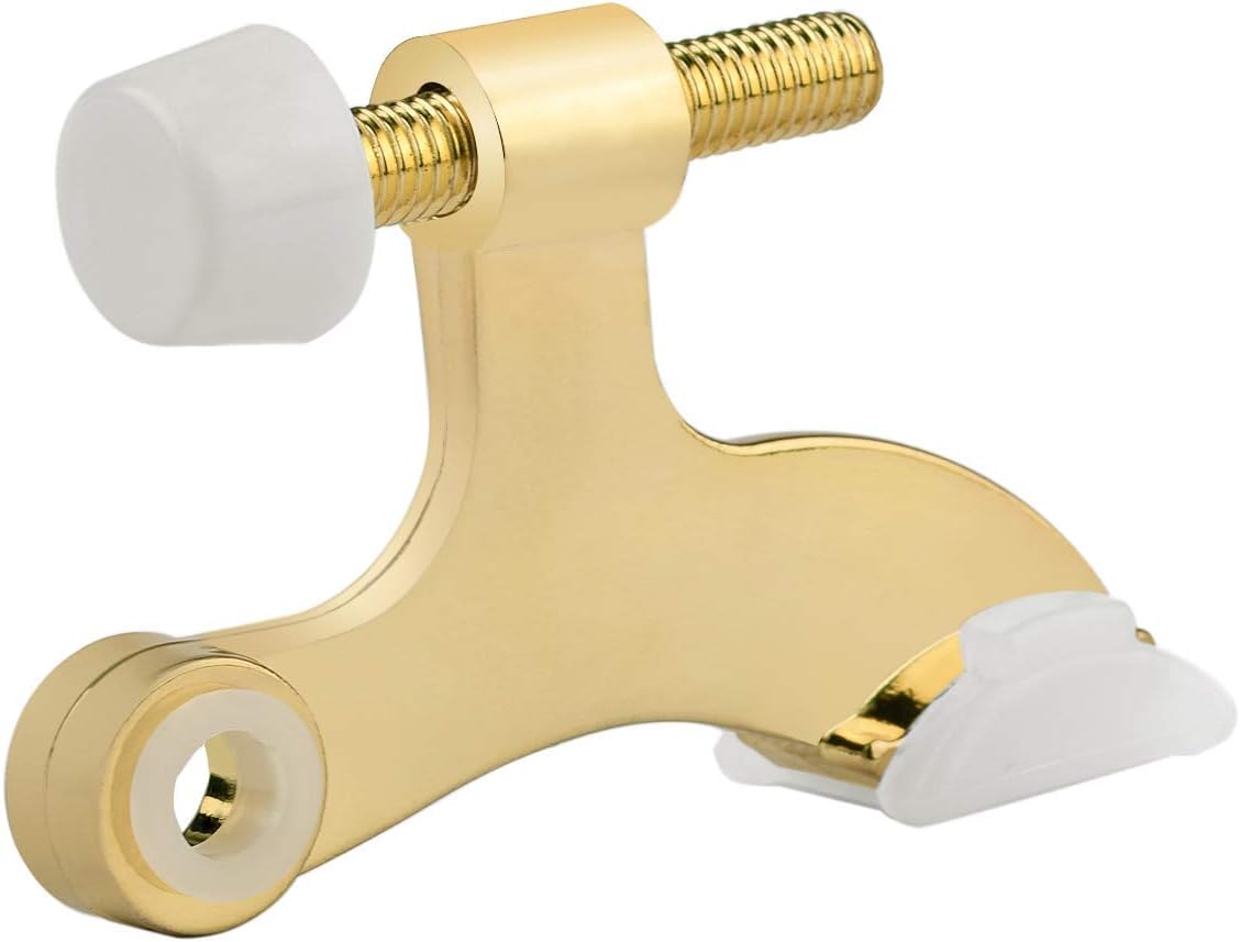 Homotek 48 Pack Hinge Pin Bright Brass Door Stopper,Adjustable Deluxe Heavy Duty Door Stopper 2-1/2'X1-3/4,With White Rubber Bu
