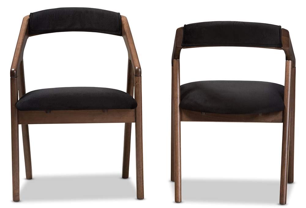 Baxton Studio Wendy Mid-Century Modern Black Velvet And Walnut Medium Brown Wood Finishing Dining Chair Set Black/Qty 2/Medium Wood/Mid-Century/Fabric Polyester 100%&quot;/Solid Rubber Wood/Foam