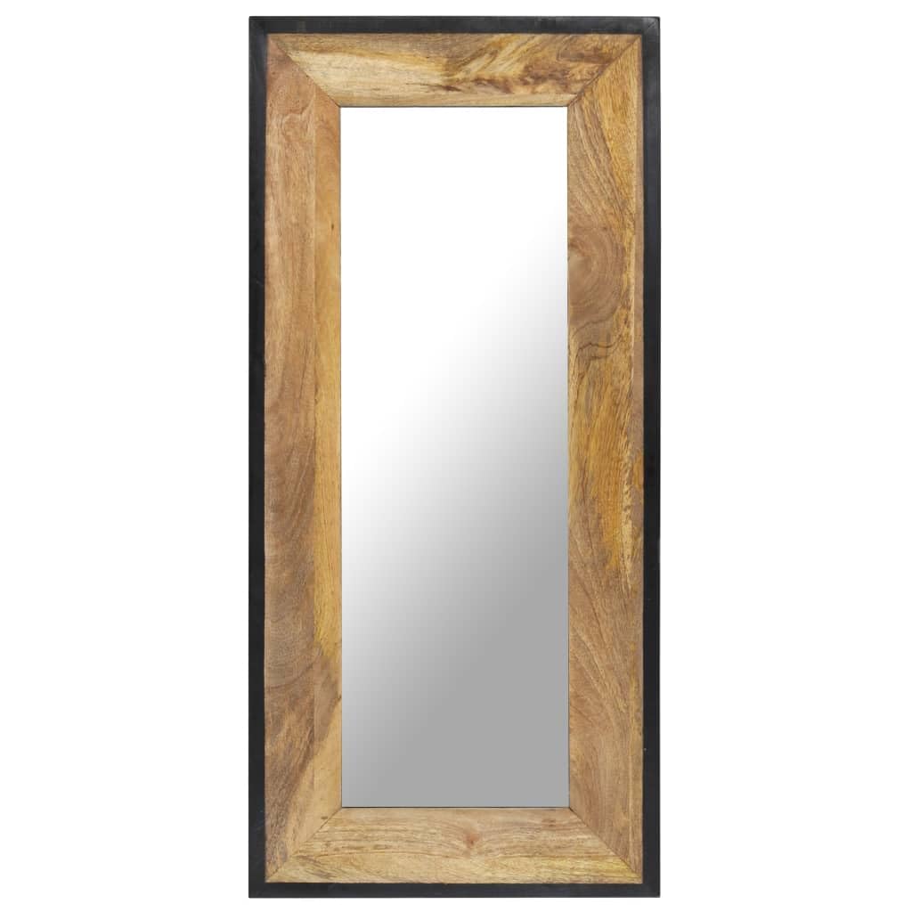 vidaXL Rectangular Wall Mounted Mirror - Solid Mango Wood - Brown - Rectangle - Large - 43.3&quot; x 19.7&quot; x 1&quot; - Farmhouse Style - Decorative and Practical.