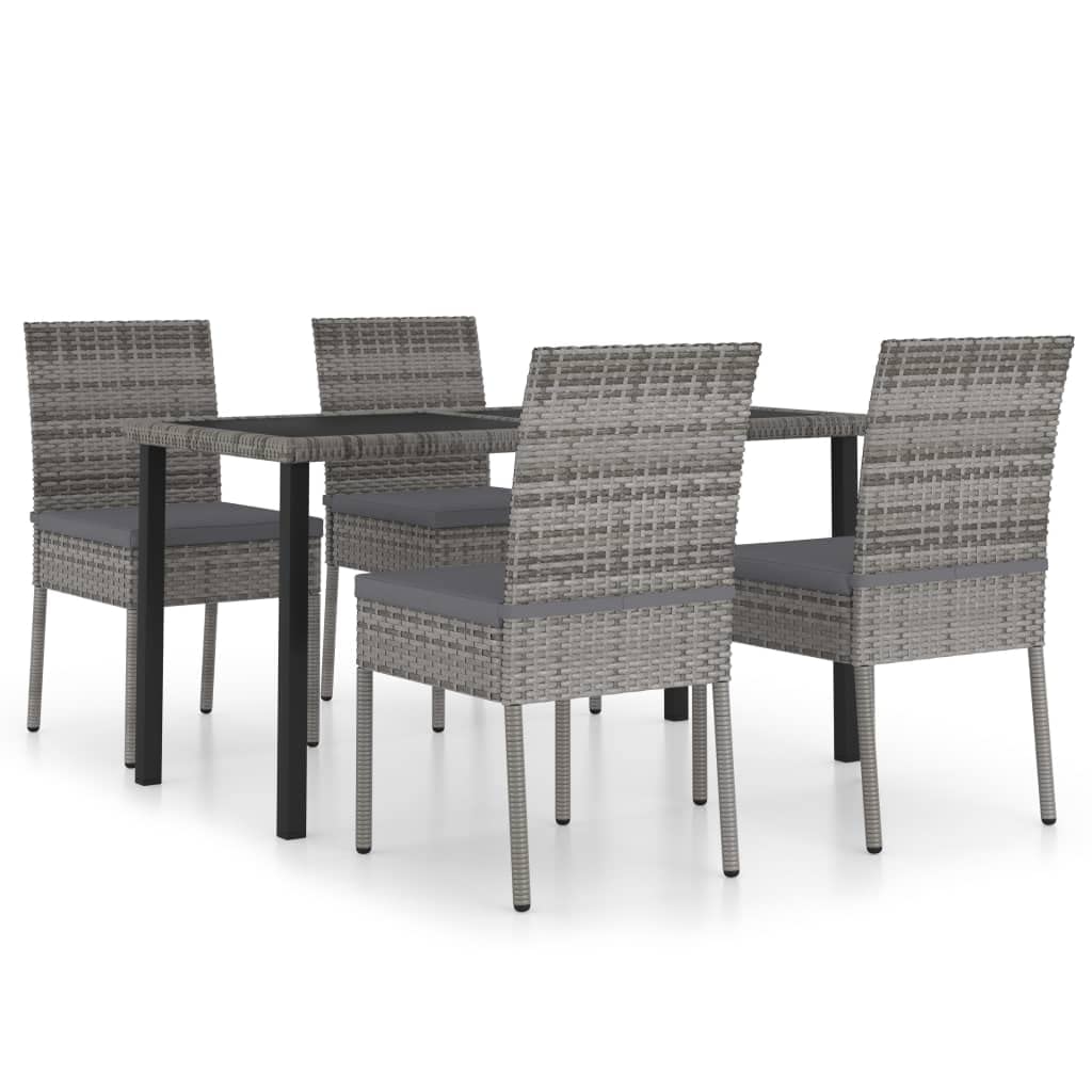 vidaXL Patio Dining Set 5 Piece, Outdoor Dining Set for Garden Yard, Table and Chair for Balcony, Dining Table, Farmhouse Style, Poly Rattan Gray