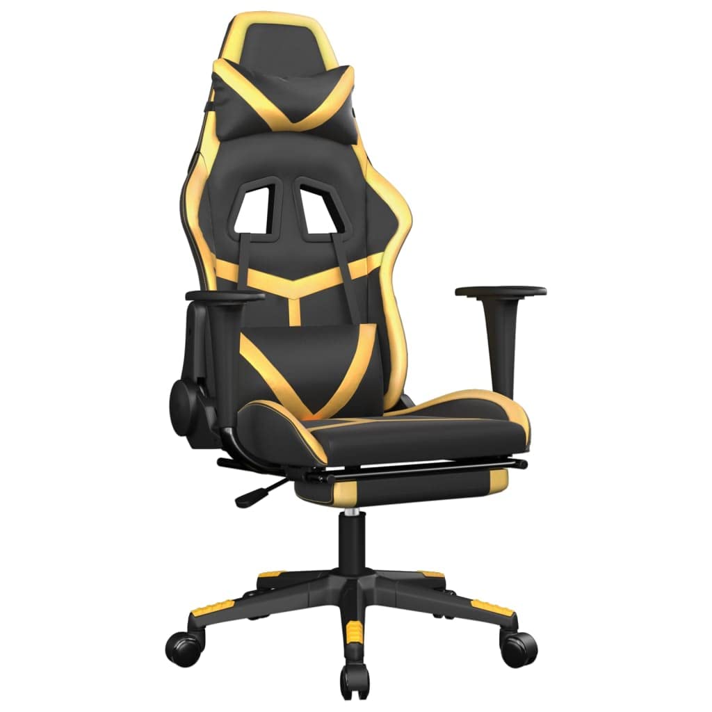 vidaXL - Black and Gold Faux Leather Massage Gaming Chair, Luxurious and Comfortable - with Adjustable Seat and Backrest for Customizable Experience