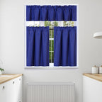 3Pc Set Solid Faux Silk Lined Blackout Rod Pocket Small Kitchen Window Curtain With Valance (K3) (Royal Blue)