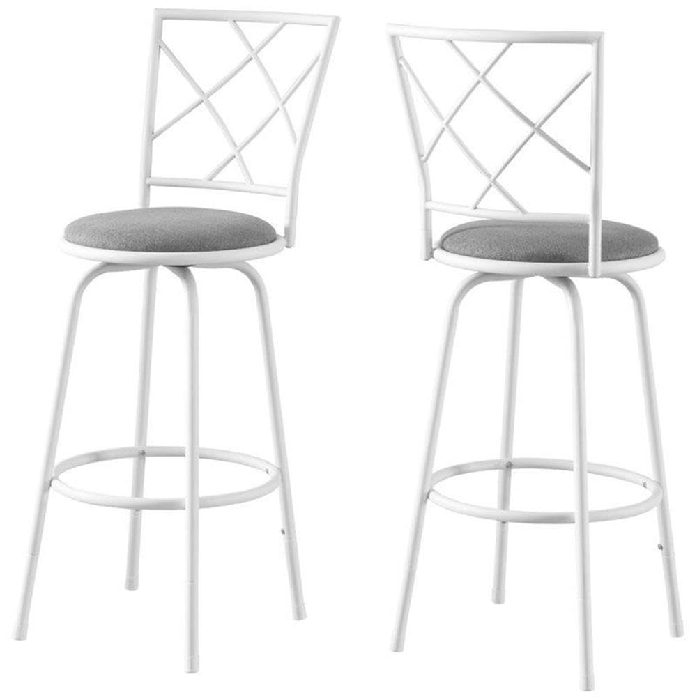 Monarch Specialties 2377 Stool, Set of 2, Swivel, Bar Height, Metal, Fabric, White, Grey, Contemporary, Modern Barstool, 16' L x 16' W x 44' H